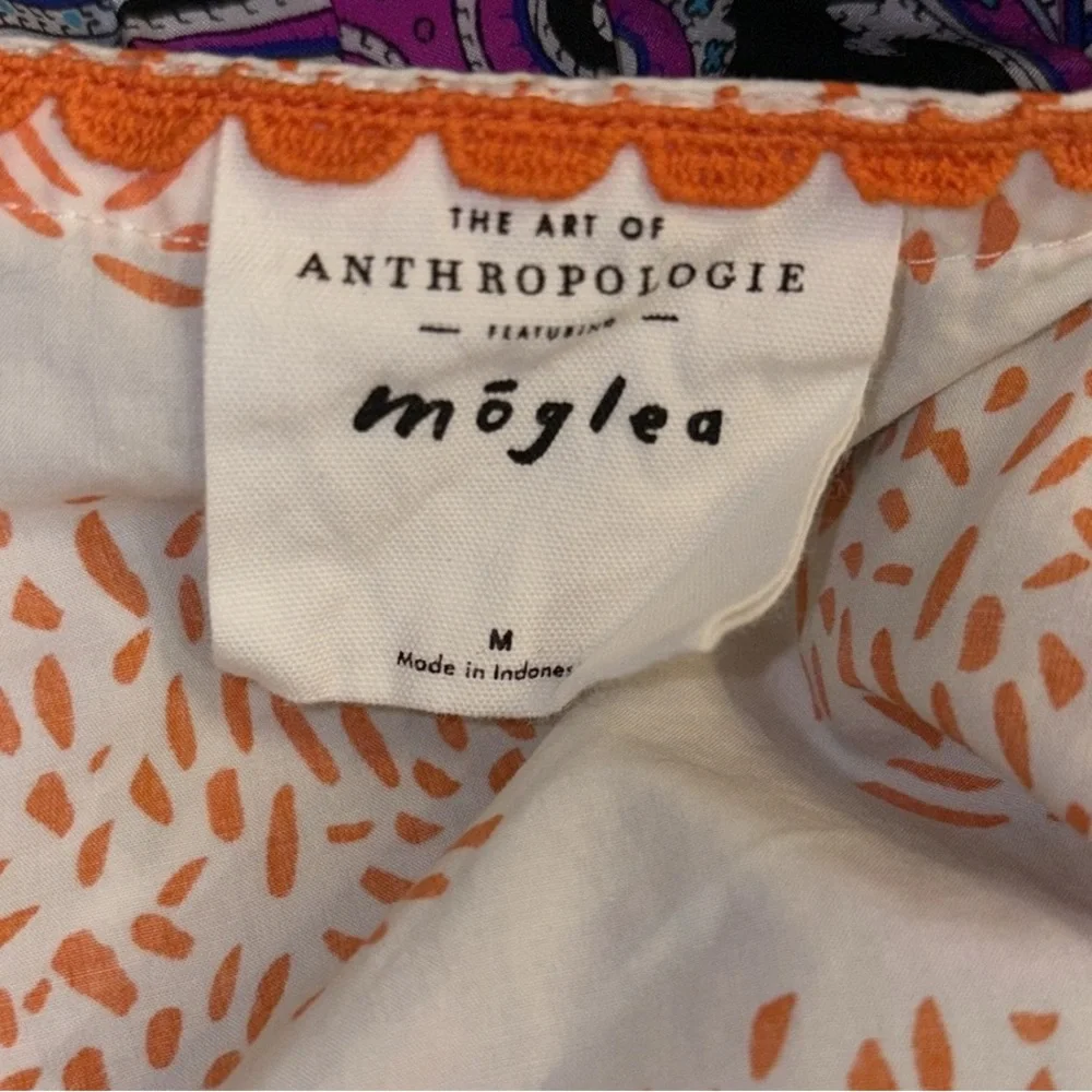 Anthropologie Moglea Danae White & Orange Puff Sleeve Babydoll Poplin Blouse - M